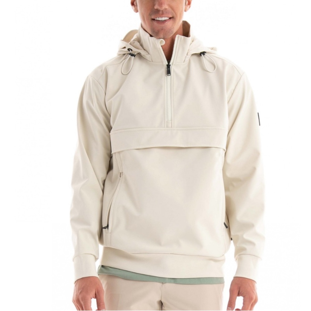 $543 NWT BOSS logo-patch half-zip hoodie Men Beige Size Medium